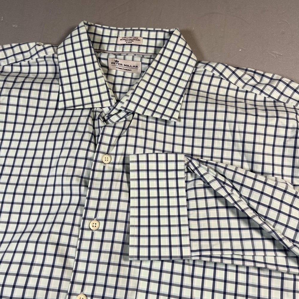 Peter Millar Performance Shirt 2XL Green Blue Check‎ Crown Comfort Button Down